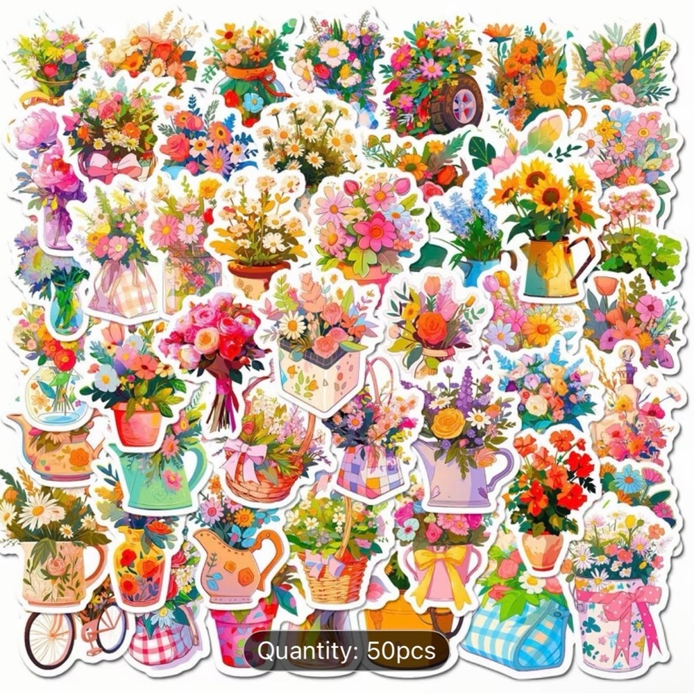 (50) Colorful Floral Stickers